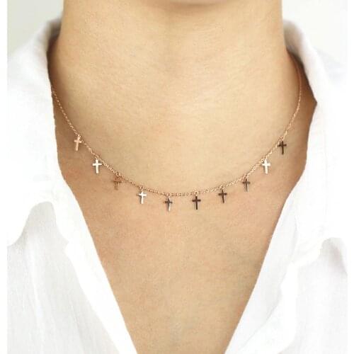 2020 Gold Silver Color Cross Tassel Choker Vintage Boho Geometric Short Chocker Pendant Collar Chain Necklace Kolye for Women