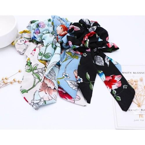 4pcs New Cute Floral Bow Streamers Hair Ring Fashion Ribbon Girl Hair Bands Scrunchies Horsetail Tie Headwear Hair Accessories