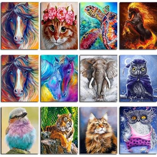 5D Diamond Painting Animal Horse Square Diamond Cat Wolf Mosaic Painting Rhinestone Home Decoration Diamond Embroidery Art Tiger
