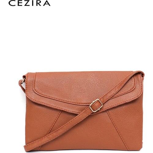 CEZIR Casual Daily PU Leather Women Flap Handbag Simple Design Small Envelope Purse Female Chic Crossbody Messenger Shoulder Bag