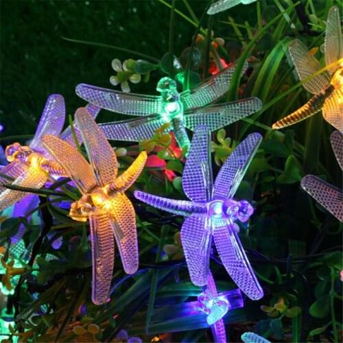 20 LED Solar Powered Dragonfly Fiber Optic Fairy String Lights Waterproof Christmas Outdoor Garden Holiday Decoration Lights
