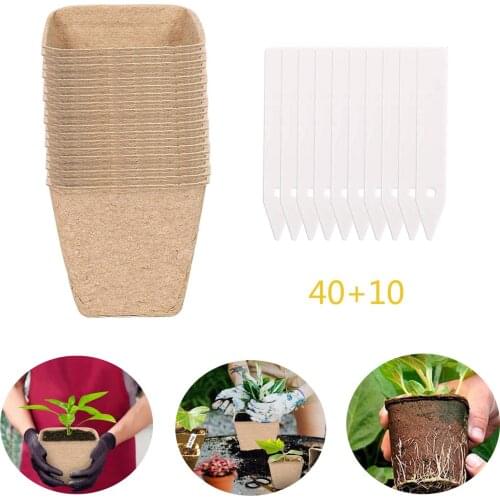 Square Flower Nursery Pot with Labels Seedlings Starter Garden Supplies for Indoor / Outdoor