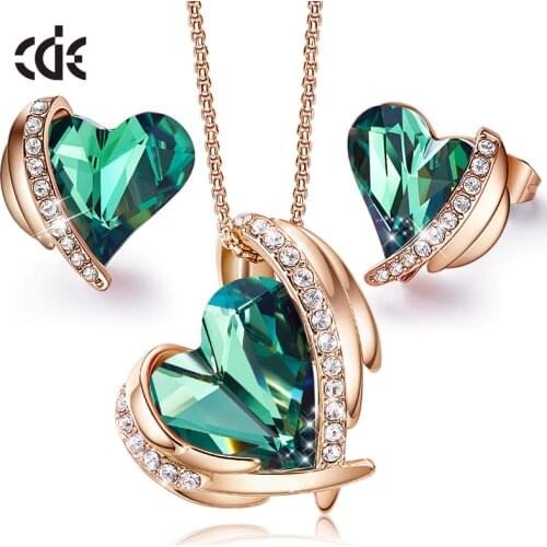 CDE Women Gold Necklace Jewelry Set Embellished with Crystals Angel Wings Necklace Earrings Set Gift for Her