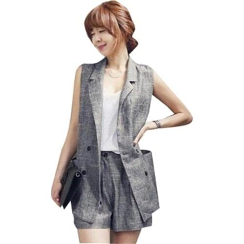 Suit suit female New linen temperament two-piece sleeveless vest shorts casual fashion suit women