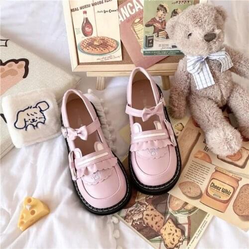 Japanese Shoes Jk Leather Shoes Big Head Shoes Student White Collegestyle Bowknot Rabbit Cat Claw Thick Bottom All-match shoes
