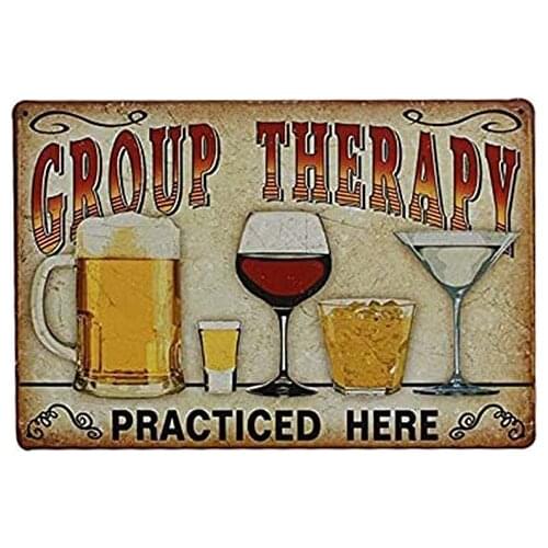 Ryantey Metal Tin Sign Retro Vintage Group Therapy Practiced Here Aluminum Sign for Home and Bar Wall Decor 8x12 Inch