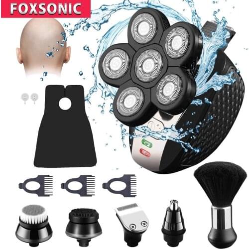 FOXSONIC 2021 NEW 6D Floating Heads Bald Head Shaver 6 in 1 Multifunction Rechargeable Electric Grooming Kit Shaver