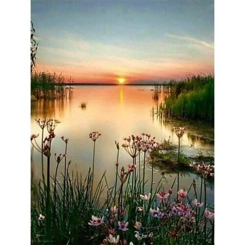 Landscape Nature Scenery Lake DIY 11CT Embroidery Cross Stitch Kits Craft Needlework Set Cotton Thread Printed Canvas Home Room