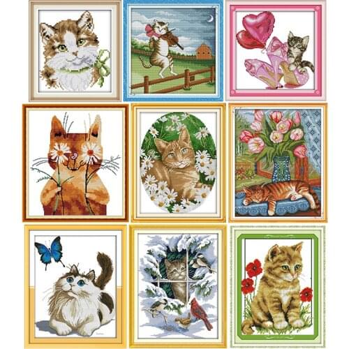 Cats in various poses cross stitch kits 11CT 14CT animals printed pattern crafts needlework counted embroidery accessories decor