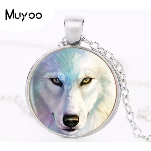 Wolf Round Pendant Necklace Long Chian Statement Handmade Vintage Necklace A Good Gift HZ1