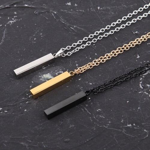 Rectangle Pendant Necklace Classic Simple Stainless Steel Cuban Chain Necklaces For Men Women Pendants Jewelry Gift