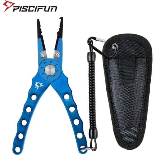 Piscifun 2019 New Aluminum Saltwater Fishing Pliers Tungsten Carbide Braid Cutters Split Ring Pliers Hook Remover Fish Holder