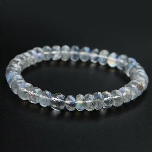 Drop Shipping 8mm Genuine Blue Light Natural Moonstone Bracelets Marquise Abacus Faced Bead Stretch Crystal Bracelet AAAAA
