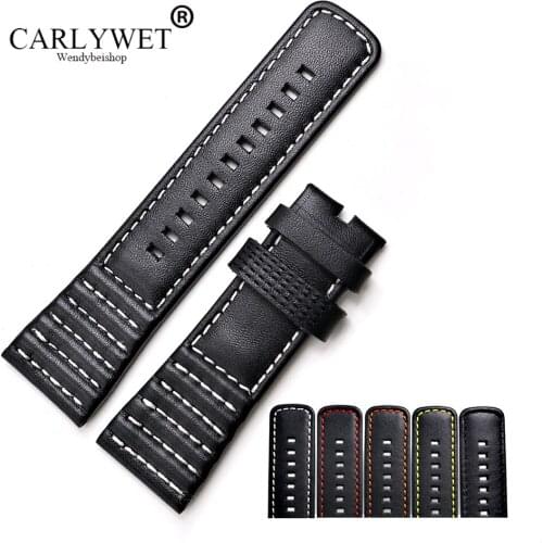 CARLYWET 28mm Wholesale Real Leather With Black White Orange Red Yellow Stitches Wrist Watch Band Strap Belt For Seven Friday