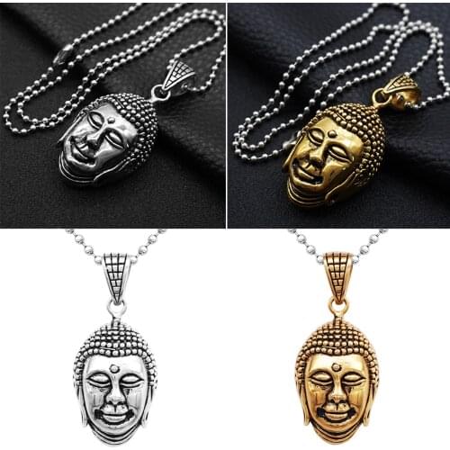 Retro 316L Stainless Steel Religion Buddha Head Necklace Pendant Beads Chain Ethnic Jewellery