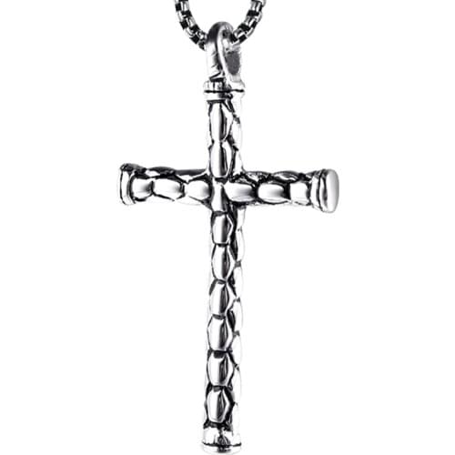 RIR Silver/Gold Color Stainless Steel Cross Pendant Necklaces For Men Punk Retro Style Long Sweater Chain Fashion Jewelry gift