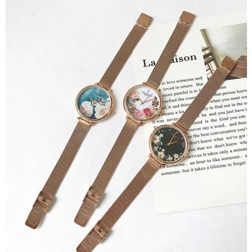 Luxury Fashion Rose Gold Steel Women Watches Elegant Flower Dial Ladies Watch 2019 High Quality Female Quartz Wristwatches