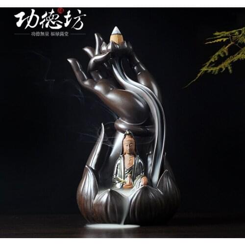 Buddha Guanyin Buddha incense burner with Aloes back ceramic furnace bergamot aromatherapy creative ornaments Tower furnace