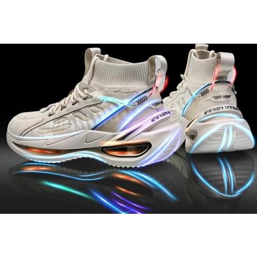 High Tops Platform Sneakers Socks Men Summer Sports Shoes Mens Running Sneakers Mens Sport Shoes Brand Beige Knit Tennis E-1006