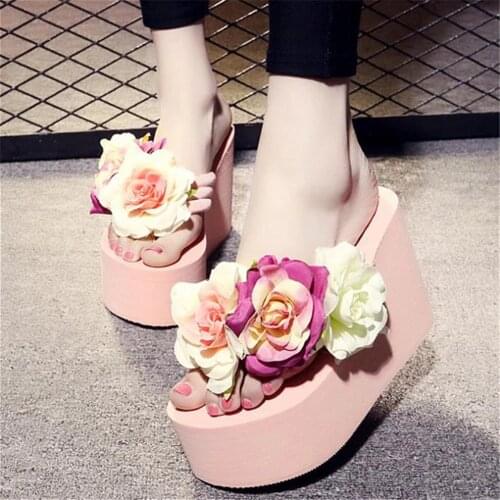Womens Shoes Hot Sale Soild Wedge Platform Flip Flops Woman Shoes 2018 Summer Shoes High Heels Beach Sandals Ladies Thick High