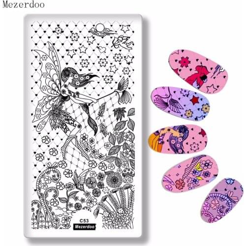 Nail Art Image Printing Stamp Plate Angel Wings Design Beautiful Girl Butterfly Pigeon Star Rectangle Nail Stamping Template C53