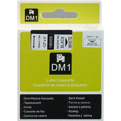 12mm*1.5m compatible for SKU18055 Dymo Rhino Heat Shrink Tubes 1/2" RS7W black on white