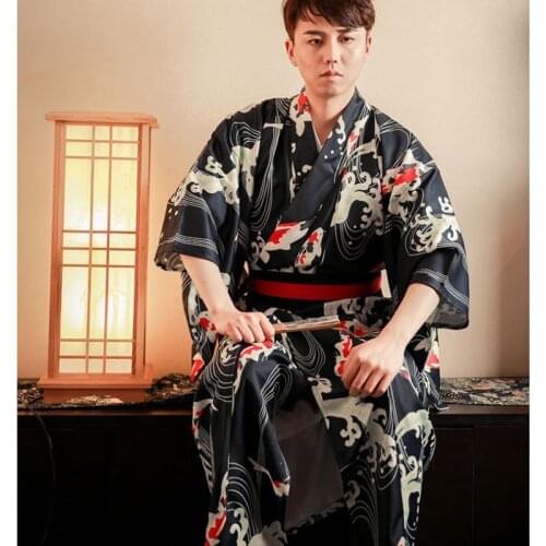 Traditional Japanese Kimono Yukata Mens Dressing Gown Lounge Robes Warrior Plus Size male kimono mujer robe new arrival