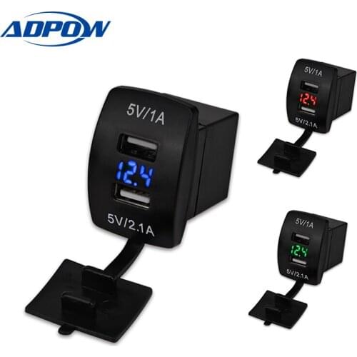 Universal 5V 2.1A Dual USB Car Charger Socket Adapter Power Outlet Led Voltmeter for 12V 24V Motorcycle Car New Car-styling