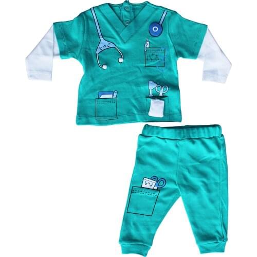 Green White Doctor Modeled 2'li Baby Suit