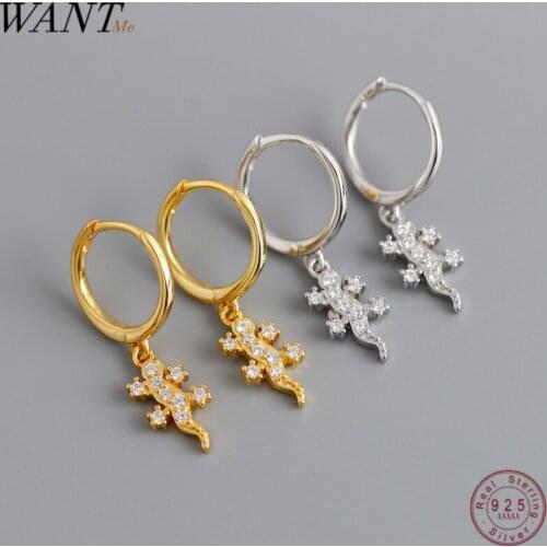 WANTME Real 100% 925 Sterling Silver Punk Lizard Gecko Stud Earrings for Fashion Women Fine Animal Insect Jewelry Accessories