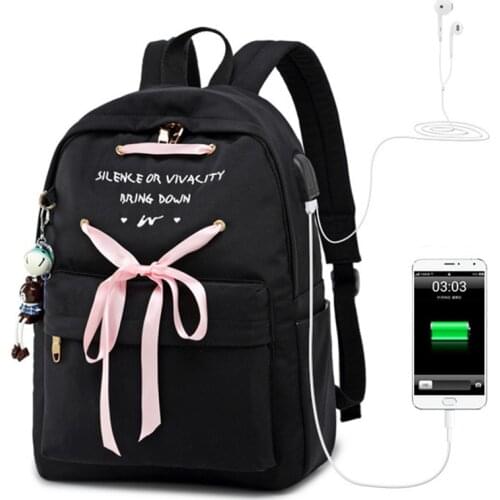 Women External USB Charge Backpack Girls 14" Laptop Backpack School Notebook Bag Waterproof Travel Backpack for teens Satchel