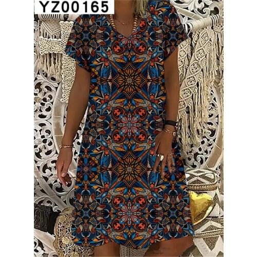 Large Size Loose 6XL Summer Short Sleeve Women Midi Dress Vintage Ethnic Tie-dye Print 2021 Elegant Personality Female Dresses