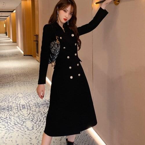 Winter comfortable high quality work style vintage elegant cute outdoor travel double-breasted office solid long a-line trench