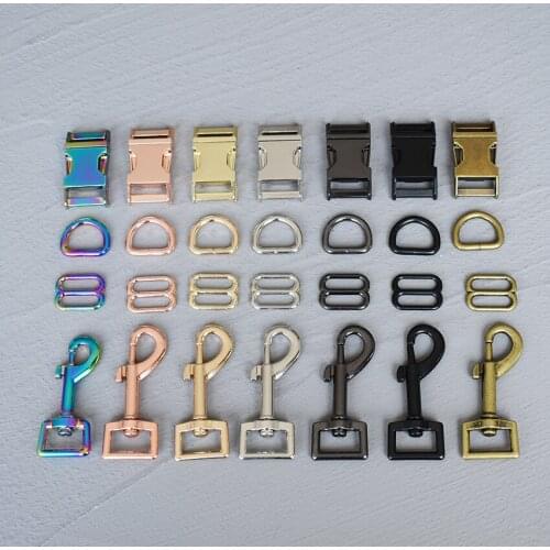 100 Sets 20mm Metal hardware D ring adjuster belt strap slider release buckle for pet dog collar harness DIY accessory 20-4s8