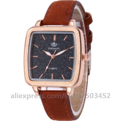 100pcs/lot RINNADY 919716 Hand Clock Square Shape Womens Watches Ladies Mujer Lady Leather Fashion Reloj Para Mujer