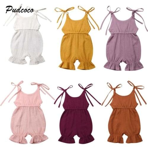 2019 Brand Newborn Baby Girl Clothes Romper Cute Summer New Solid Belt Jumpsuit Sunsuit Summer Outfit 0-4Y