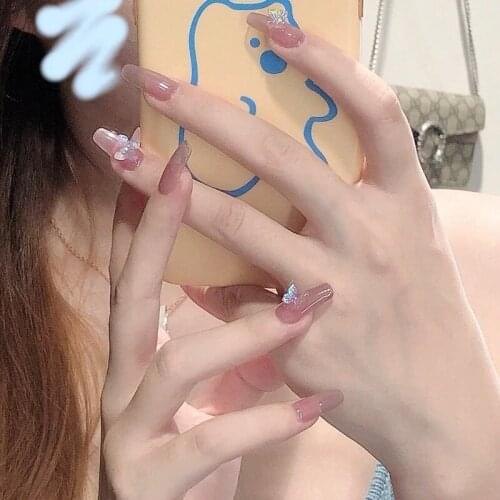 24pcs Butterfly Fake Nail Patch Glue Type Removable Long Paragraph Fashion Manicure fake nail tips full cover acrylic