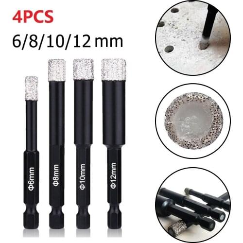 4Pcs 6/8/10/12mm Vaccum Brazed Diamond Dry Drill Bits Hole Saw Cutter Punch Bit For Marble Ceramic Tile