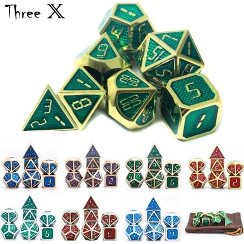 7 Pieces Metal Solid Zinc Alloy Game DnD Dices Set Durable Polyhedral Dice with Storage Bags for RPG, Math Teaching
