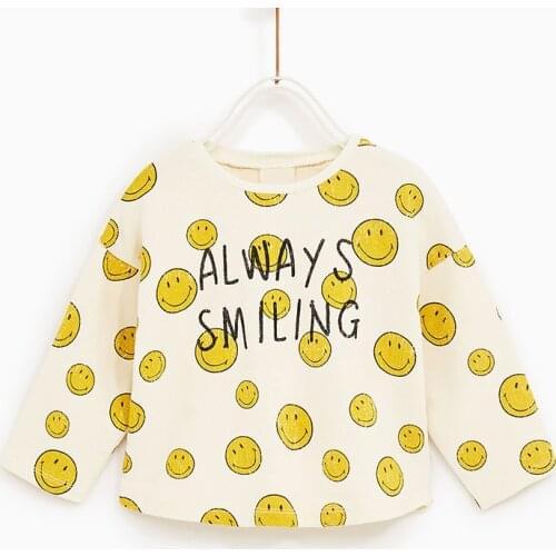 Little Maven New Autumn Spring Kids Clothing Yellow Smiling Faces 1-6yrs Full- sleeved O-neck Cotton Girls Knitted Casual Tshirt