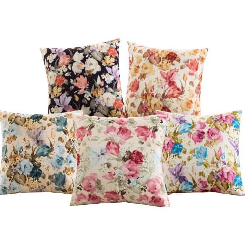 Double Side Watercolor Flower Cushion Cover Sweet Home Cotton Pink Printed Home Decorative Pillows Cover Case