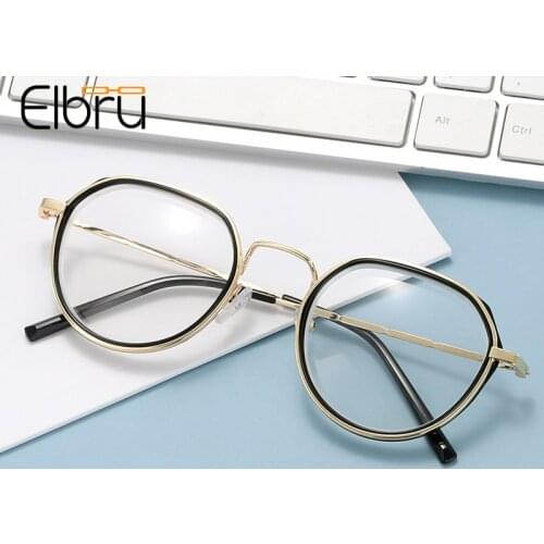 Elbru Vintage Metal Myopic Glasses Polygon Glasses Frame Male High Definition Clear Lens With Degree -1.0 -1.5 -2.0 -3.0 -3.5