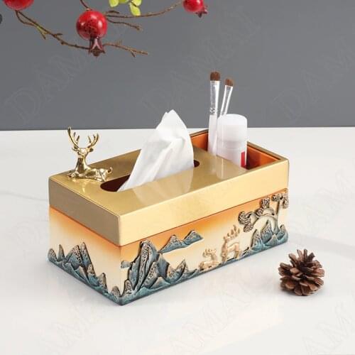 European Resin Tissue Box Elk Relief Decorative Living Room Desktop Paper Boxes Creativity Bedroom Remote Control Storage
