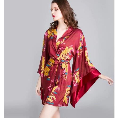 Silk Kimono Robe Bathrobe Women Silk Bridesmaid Robes Sexy Burgundy Robes Satin Robe Ladies Dressing Gowns
