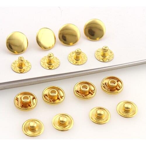 50sets/lot Metal Press Studs Sewing Button Snap Fasteners Sewing 12mm Gold Leather Craft Clothes Bags Purse Handmade DIY