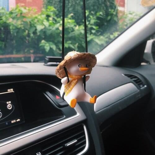 Cute Anime Car Rearview Mirror Pendant Decoration Swing Duck Auto Interior Decoration For Car Product Gifts Car Accessories