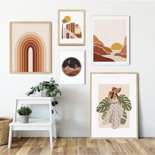 Fashion Girl Sun Vintage Illustration Wall Art Canvas Painting Nordic Posters And Prints Wall Pictures For Living Room Decor