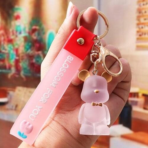 Trendy Transparent Bow Tie Bear Key Chain Women Cute Animal Keychain Lanyard Bag Charms Car Keyring Holder Jewelry Doll Pendant