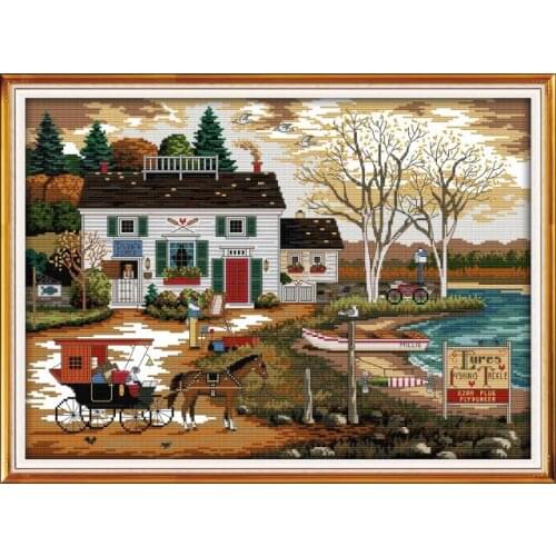 Stamped Cross Stitch Kit Living By The Water Needlework Patterns 11CT 14CT Print Fabric Counted Embroidery Room Decor DMC Thread