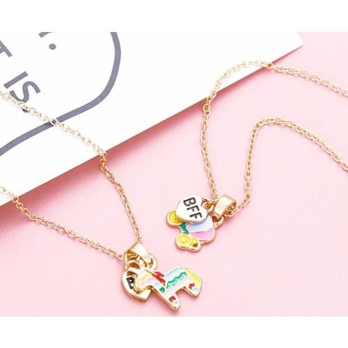 2 Pcs Girls Best Friend Kid Alloy Pumpkin car necklace unicorn necklace Pendant Necklaces BFF Chain Jewelry Friendsship Gift